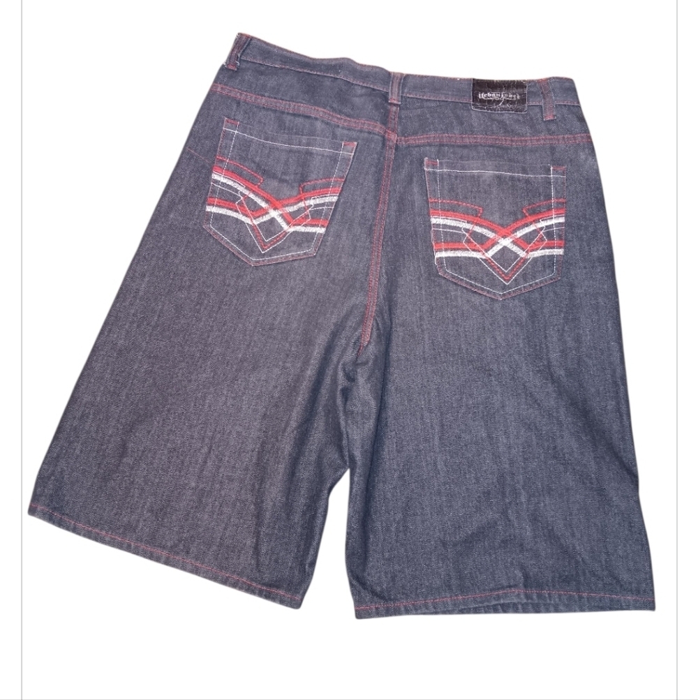 Vintage Hurban Label Blue Jean Shorts with Red and White Stitching Sz 40